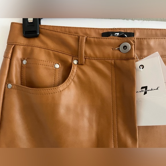 7 For All Mankind Faux Leather Straight Leg High Waist Pant - Size M color Camel - Picture 4 of 14